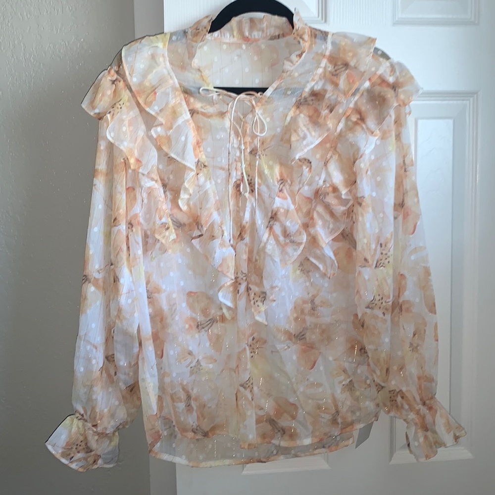 Yellow floral see through blouse